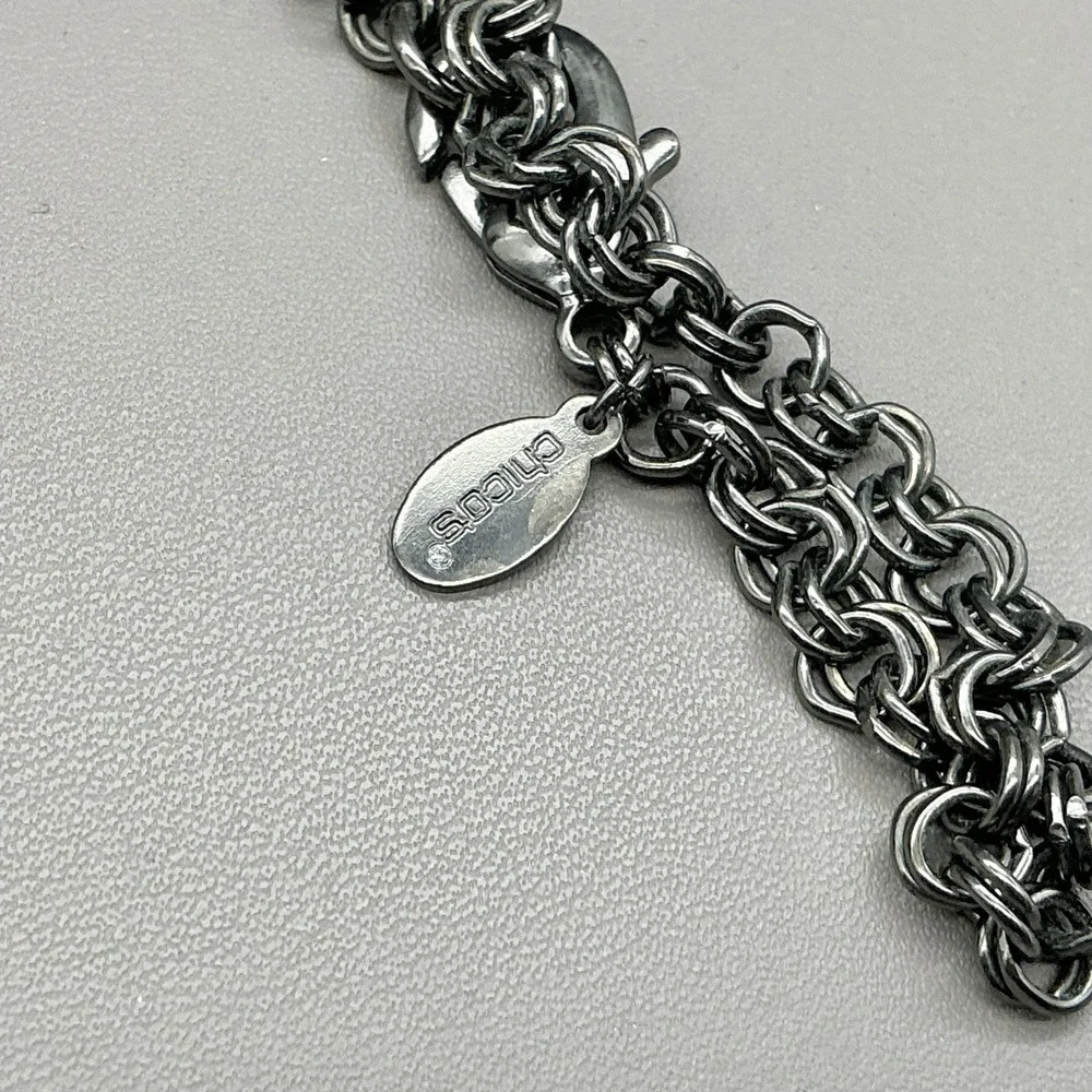 Chicos‎ Necklace Statement Silver Tone Asymmetrical Crystal Pendant Jewelry 28